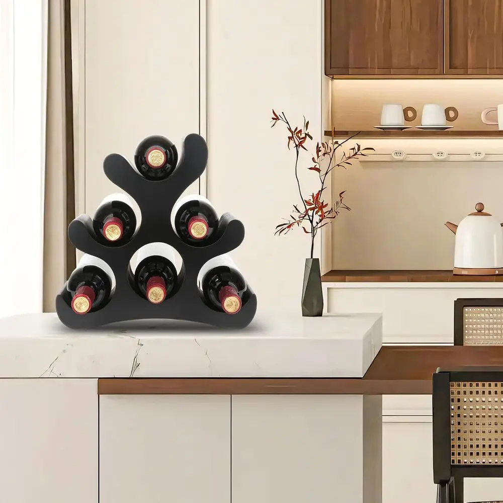 Freistehendes Weinregal aus Holz für 6 Flaschen – schwarzer Schrank, Speisekammer, Bar, Küchenaufbewahrung