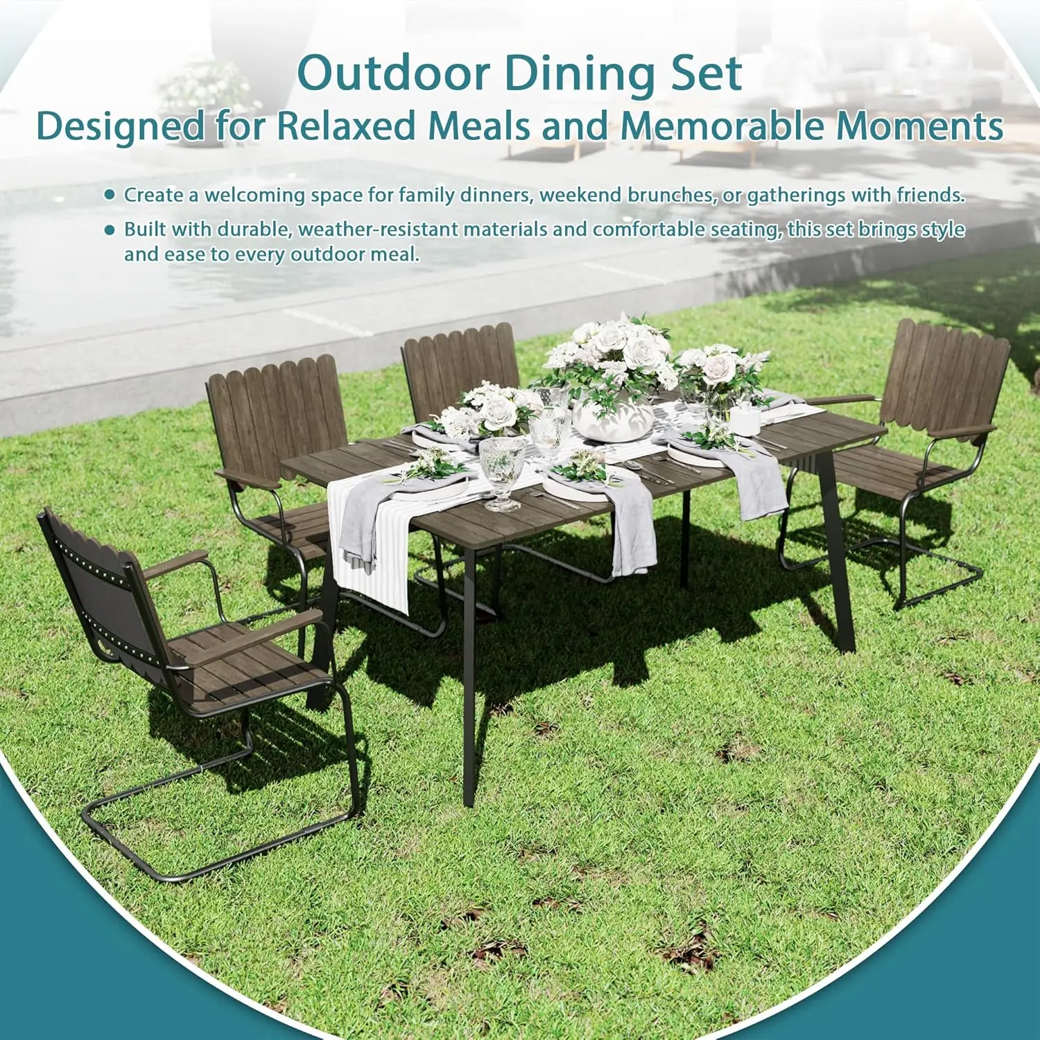 5 Piece All Weather HDPE Outdoor Patio Conversation Set   and Chairs with Umbrella Hole Gray Customized for Garden Porch Poo