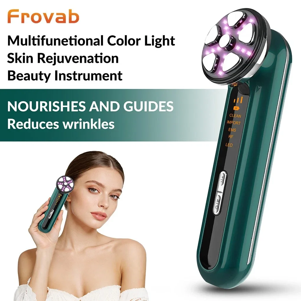 

5 in 1 Multifunctional Beauty Device RF EMS LED Face Lifting Cleansing Import Skin Rejuvenation Facial Massager USB Rechargeable