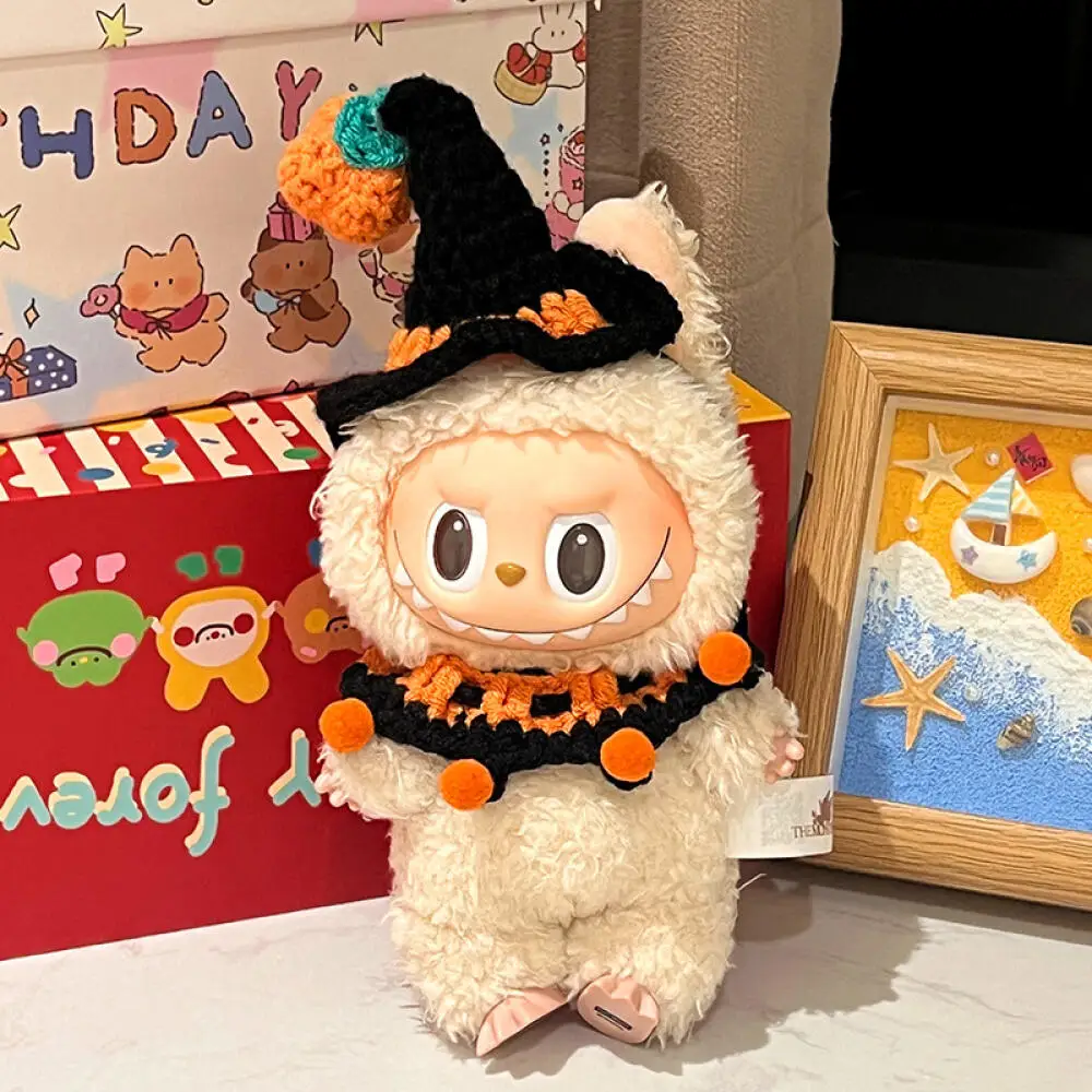 

Suitable for 15/17cm Labubu Clothing Accessories Knitted Set Mini Cream Cap Small Bib Set Clothing Accessories