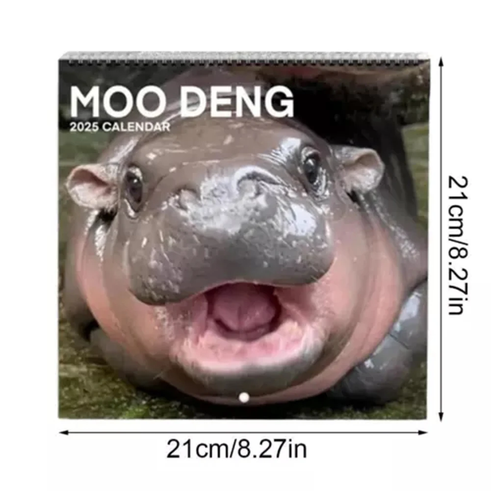 Moo Deng-Hippo 2025 Calendar Thick Paper 12 Months Wall Calendar For Home Decoration