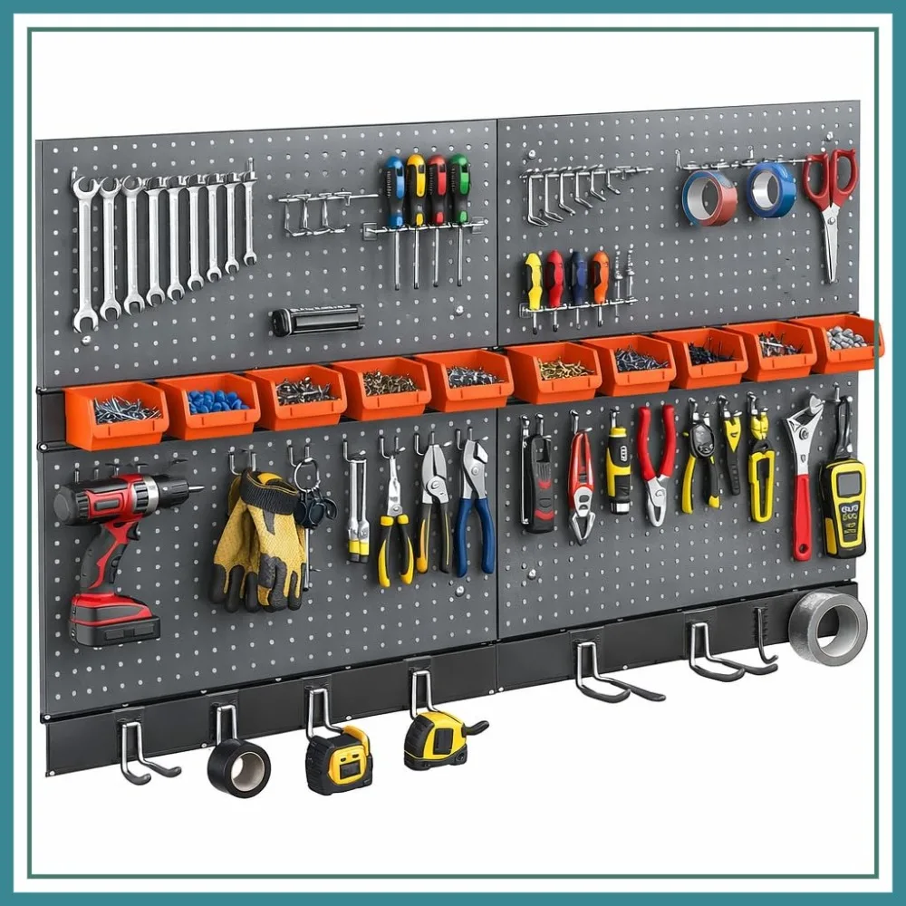 

Metal Pegboard Wall Organizer Kit, 4 Panels (12"x24") with 64 Accessories, Hooks & Bins for Garage, Workbench, Home