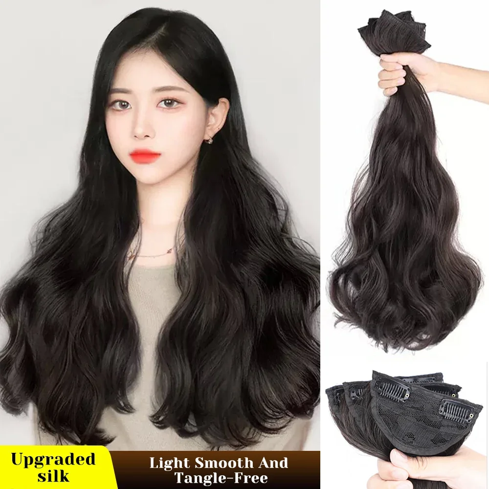 ALXNAN HAIR-Extensions de Cheveux Synthétiques Ondulés, Postiche en Fibre de Haute Température, Noir et Marron, 3 Pièces/Ensemble