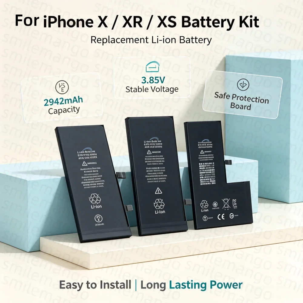 2942mAh 3.85V Third-Party Replacement Battery For iPhone X / XR / XS High Capacity  Lithium-ion Battery Safe Repair Kit