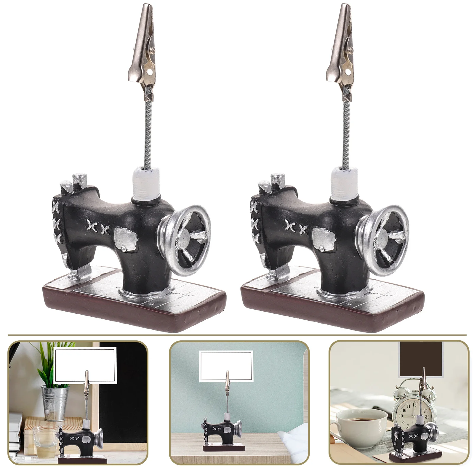 

2pcs Retro Resin Memo Clips Vintage Design Decorative Photo Holders Note Folders for Office Business Cards Display