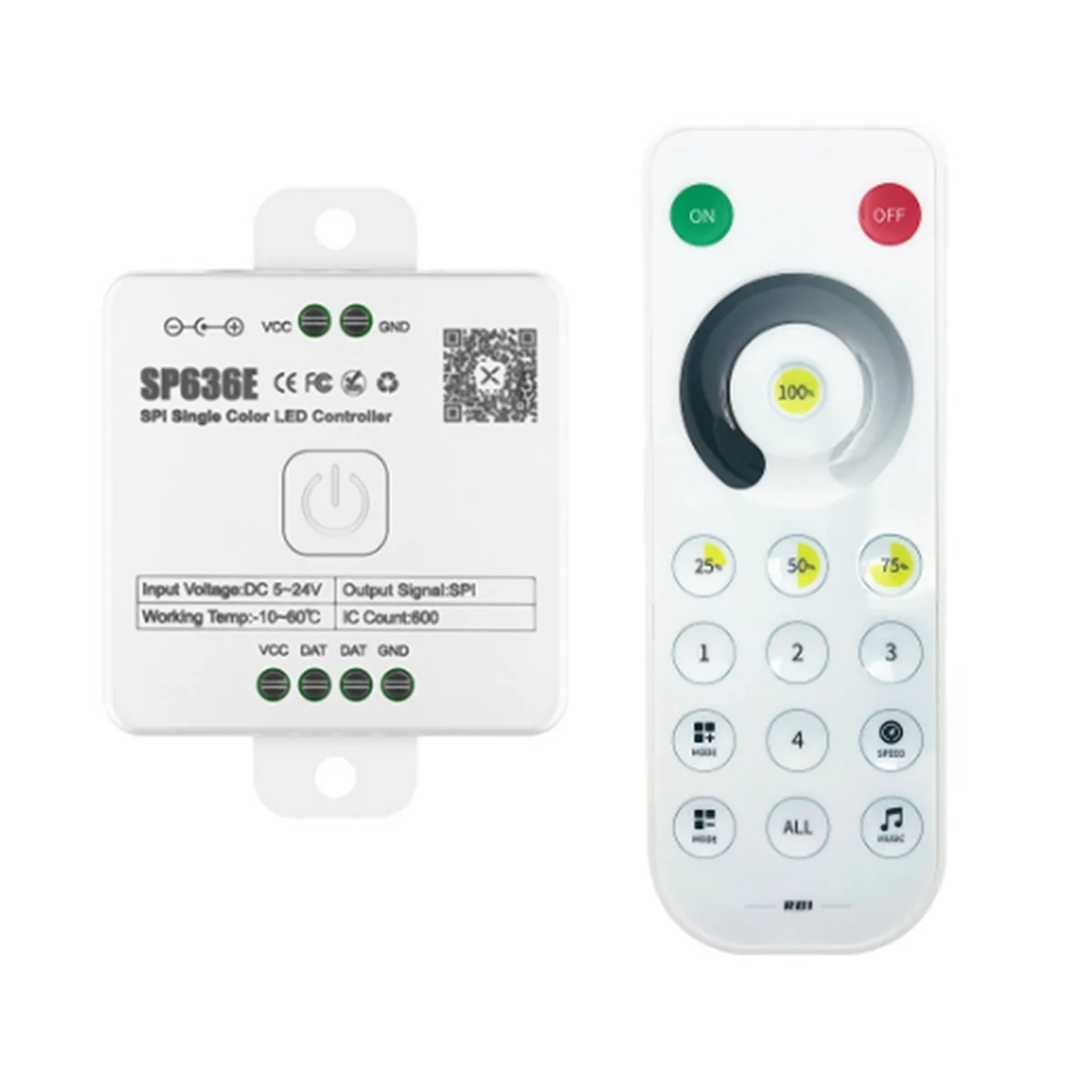 A11I And-SP636E SPI DC5-24v Monochrome Controller with Remote Control Support 2.4G Touch Remote Control