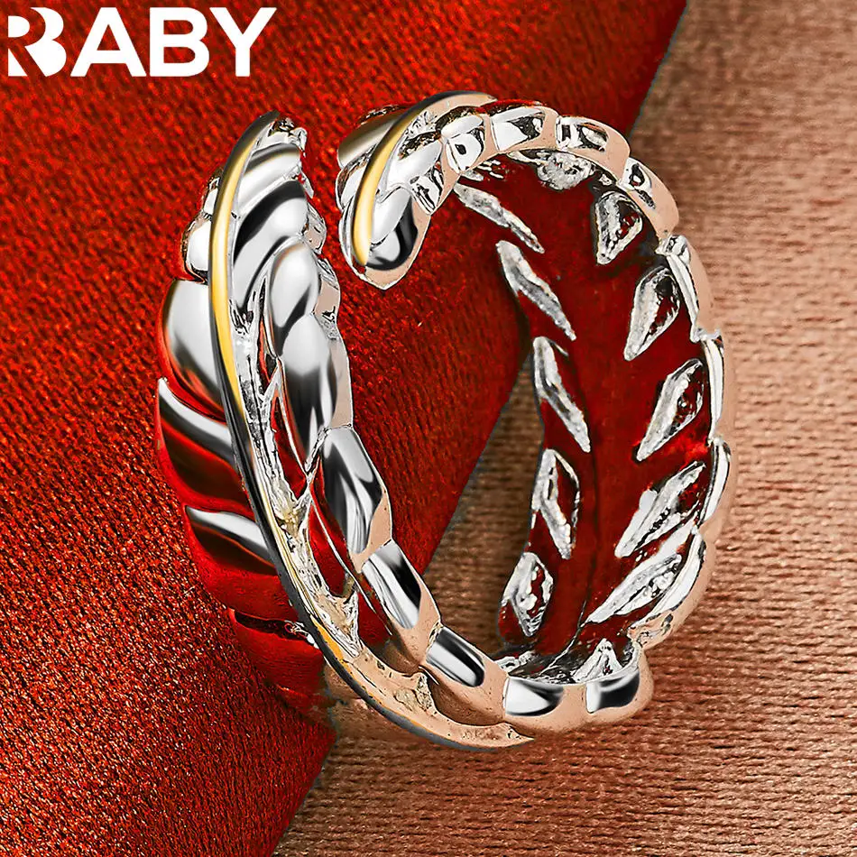 

URBABY 925 Sterling Silver Gold Feather Ring For Men and Women Fashion Jewelry Charm Grace Party Accessories Birthday Gifts