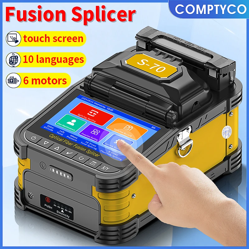 COMPTYCO S-70/A-5/FS-60F/S-90 Fiber Optic Fusion Splicer HD Touch Screen 10 Languages 6 Motors FTTH Optical Fiber Fusion Machine