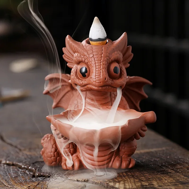 Without Incense 1pc Creative Cute Dinosaur Handicrafts Waterfall Backflow Incense Burner Purple Clay Dragon Censer