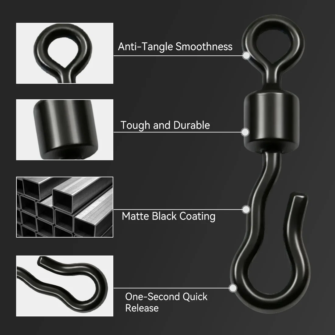 American Snap Swivel 9KM – Negro mate con rodamiento para carpa - imagen 3