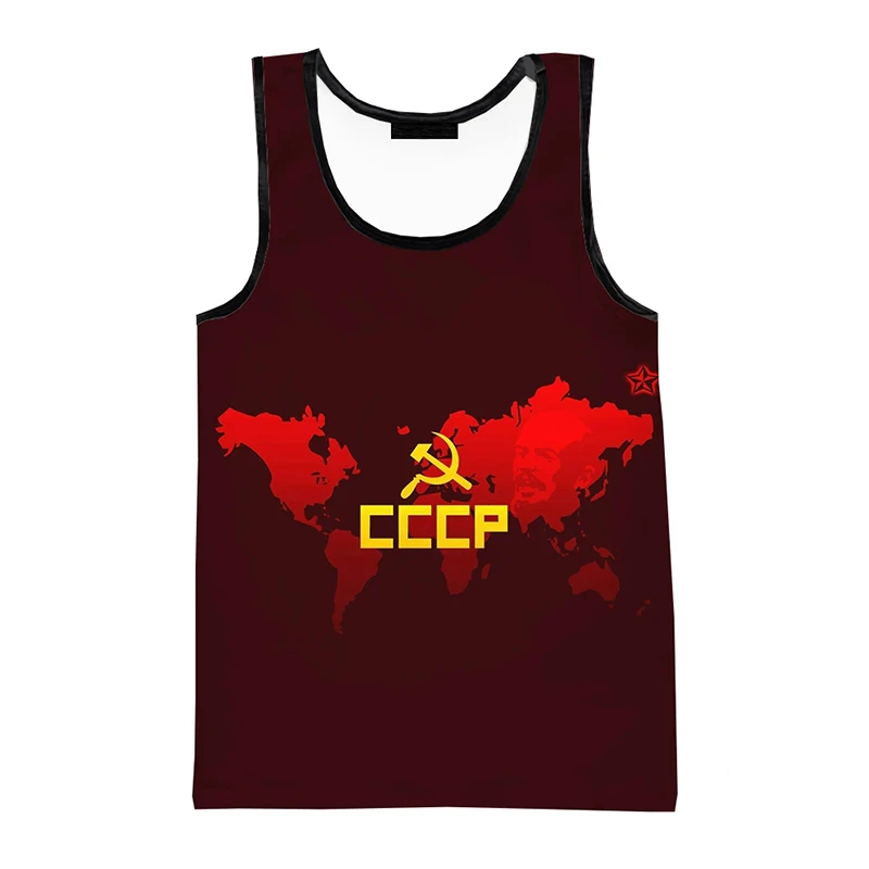 2024 Fashion Russia Flag 3D Printed Tank Tops Men Clothing Summer Casual CCCP National Streetwear Oversized Sleeveless Vest Man