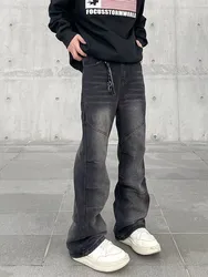 2024 Spodnie Y2K Fashion Vintage Black Pleated Stacked Baggy Jeans Pants For Men Clothes Straight Casual Luxury Long Trousers