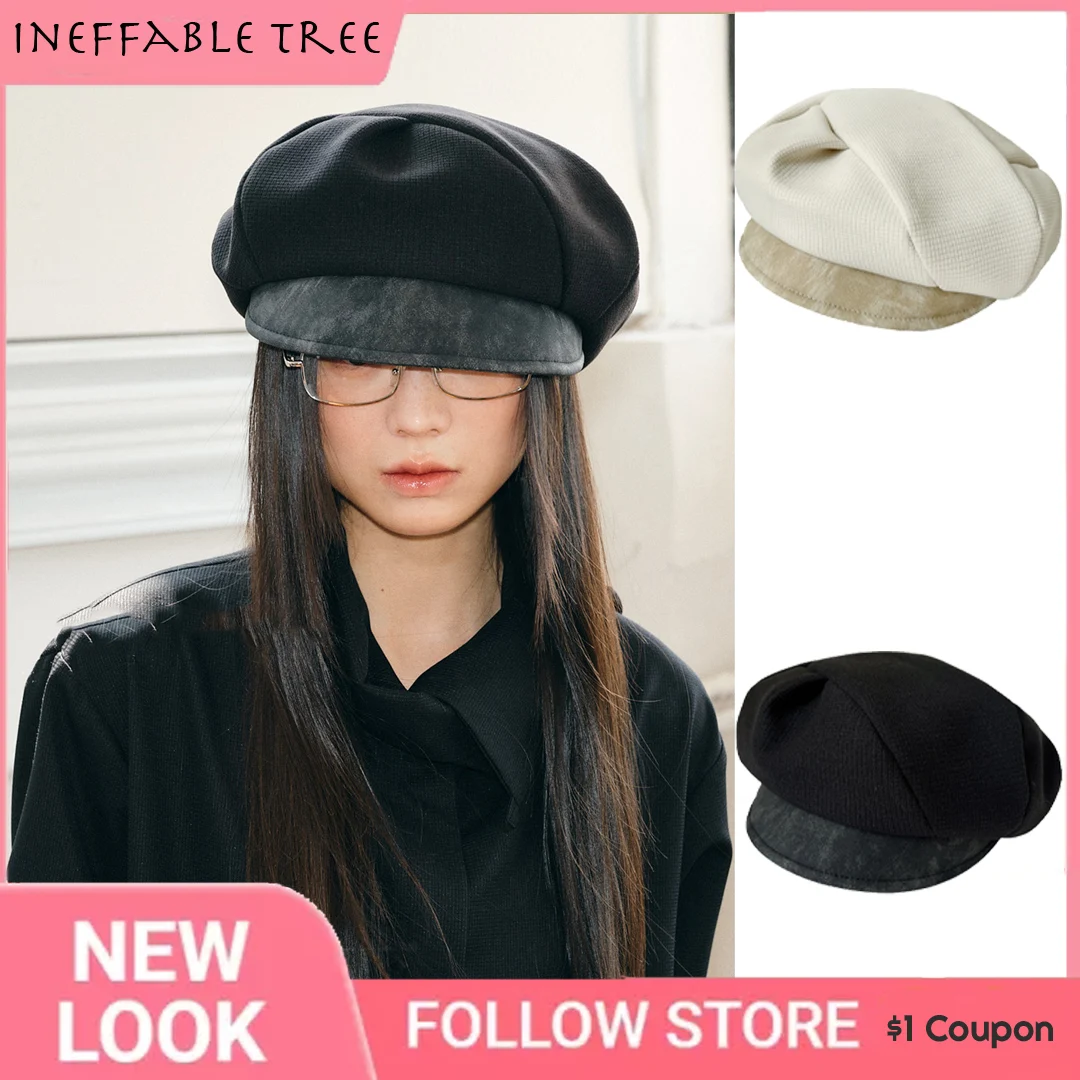 

Korea Berets Solid Vintage French PU Brim Octagonal Forward Peaked Painter Hat Street Military Beret Women Girl Caps Gorra Mujer