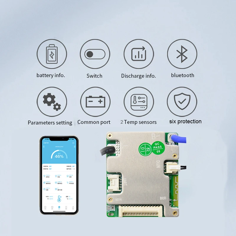 JBD SMART BMS 7S~14S 20A  Built-in Bluetooth APP Smart BMS 8S 24V 10S 36V 13S 48V LiFePo4 NMC 20A  Battery Management System