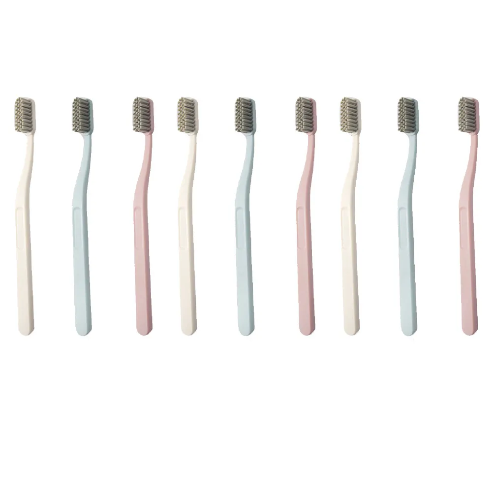 

Набор из 9 нейлоновых зубных щеток с жесткой щетиной для взрослых, с изогнутой ручкой для глубокой чистки зубов и проникновения в межзубные промежутки, розовый, бежевый