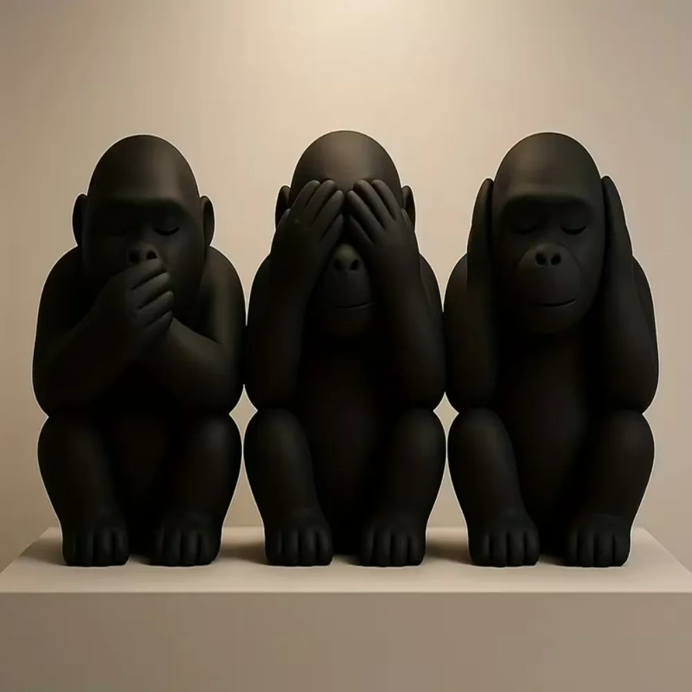 3-Piece Set of New Three-Monkey Statues, in a Half-Squatting Position with Each Monkey Doing Something Different: Covering Ears, Covering Mouth, Covering Eyes, Not Looking, Not Listening, Not Speaking, Suitable for Living Room, Bedroom, and Dining Room - No Evil Desktop Decorations, Monkey Figurines, Suitable for Living Room Decoration, Space Theme, Ideal for Christmas, Halloween, Easter, Hanukkah, Thanksgiving