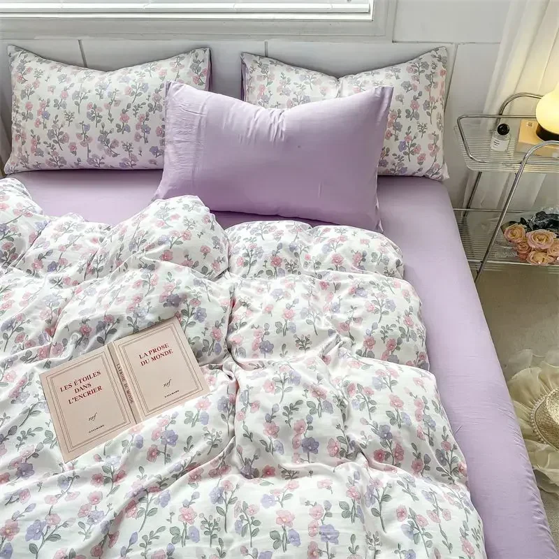 

Floral Print Brushed Queen Bedding Set Soft Comfortable Duvet Cover Set With Sheet Quilt Covers And Pillowcases King Bed Set