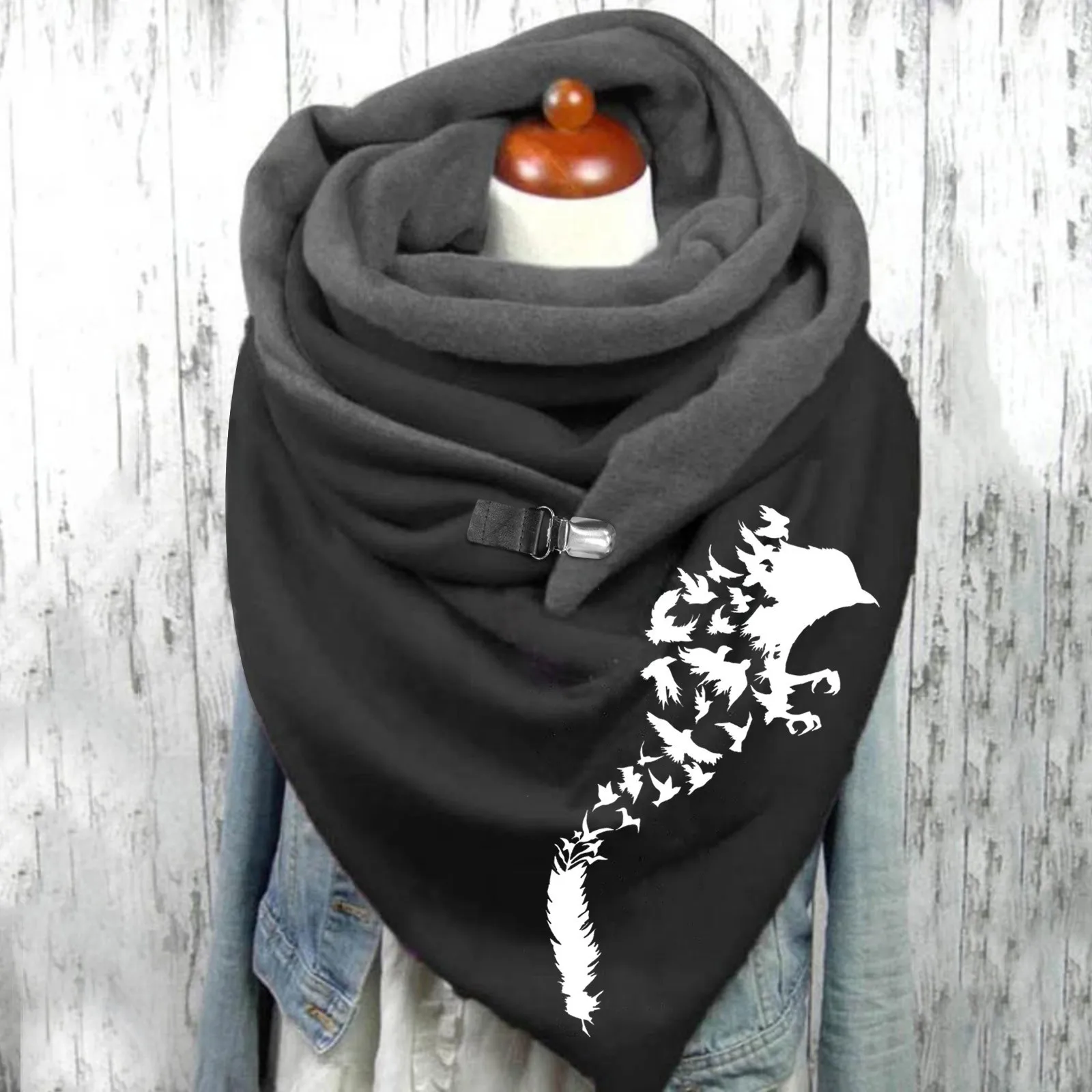 Ladies Winter Warm Scarfs Printing Button Fashionable Wrap Shawls Retro Style Cotton Soft Comfortable Scarves For Women