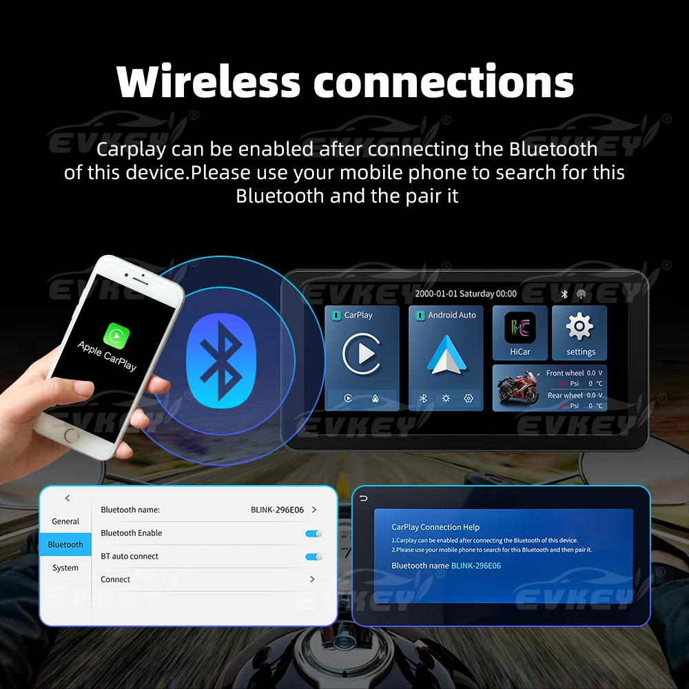 EKIY 6,3 inch draagbare motorfietsen Draadloze CarPlay Android Auto Smart Player GPS-navigatie TPMS WIFI IPX7