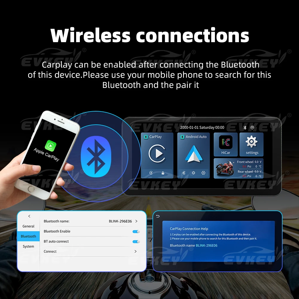 EVKEY-REPRODUCTOR inteligente portátil para motocicletas, CarPlay pulgadas con dispositivo inalámbrico de 6,3, Android, navegación GPS, TPMS, WIFI, IPX7