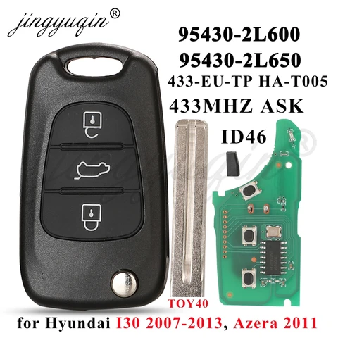 jingyuqin 433MhzASK Выкидной ключ-брелок для автомобиля Hyundai i30 2007–2013, Azera 2011, Elantra 95430-2L600/2L650/1K000/1K001 ID46/4D6