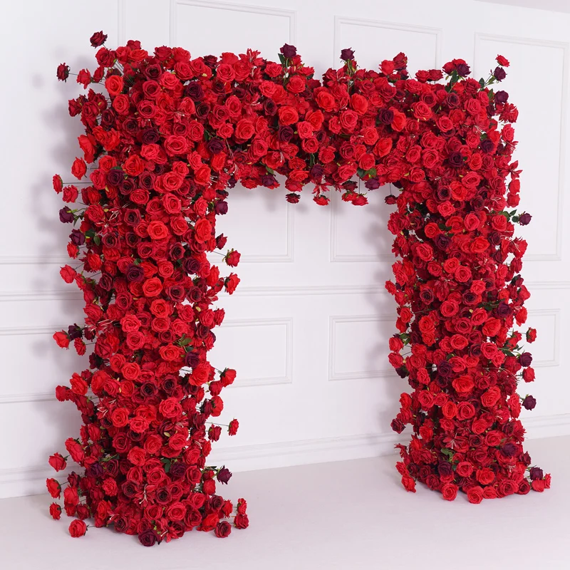 Luxury Red Burgundy Rose Flower Row Decor Wedding Backdrop Frame Arch Floral Arrangement Window Display Event Supplies A8757