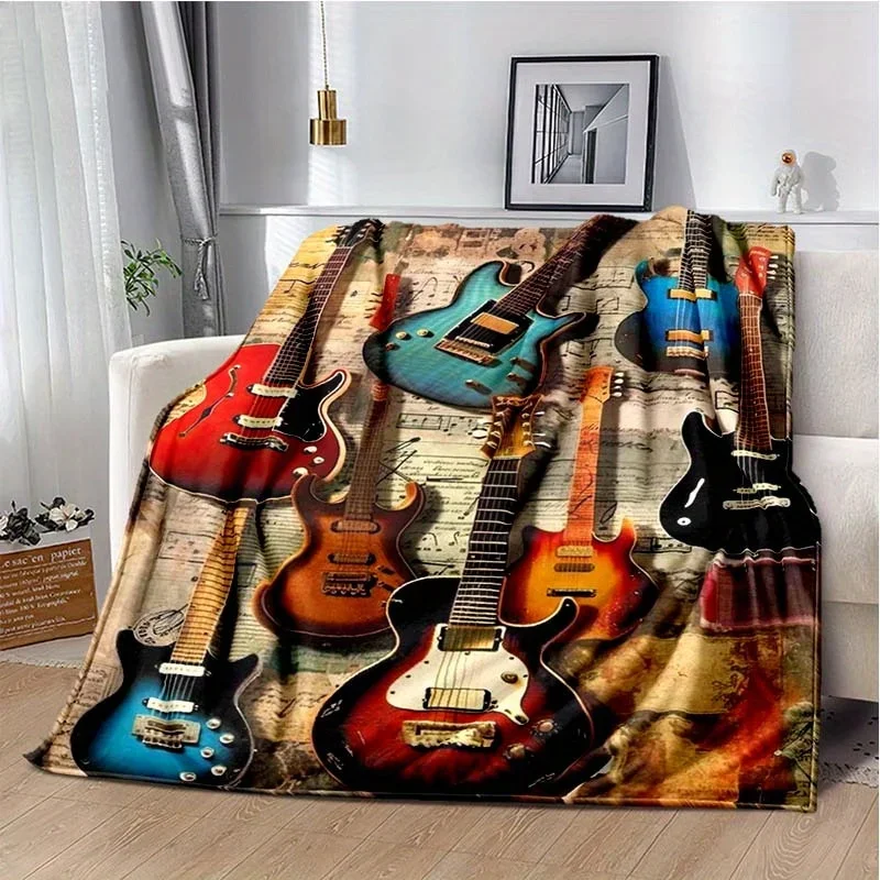 

Retro guitar pattern digital-printed polyester Bedroom velvet flannel soft sofa cover blanket Fleece soft sofa cover blankets