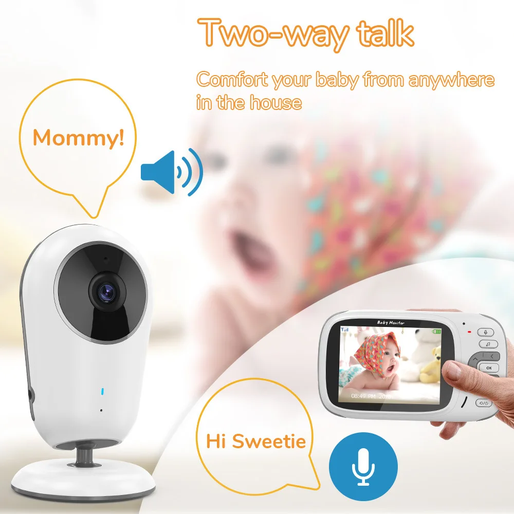 3.2 Inch LCD Screen Temperature Monitoring Two Way Voice VOX Auto IR Night Vision Babyphone Camera Sleep Baby Monitor VB609