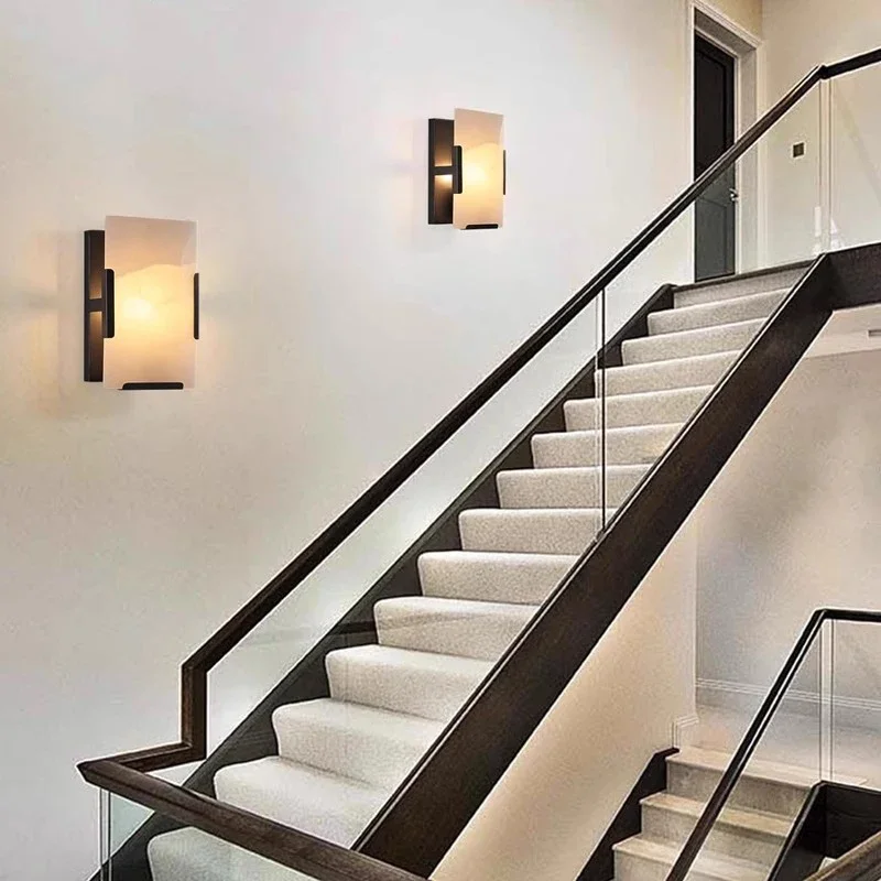 Long Square All Copper Marble Wall Lamps Led Home Decoration Living Room Background Crystal Light