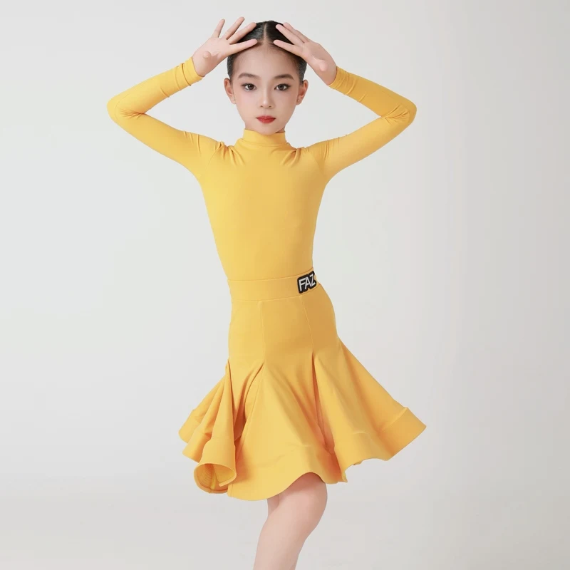 Costume de danse latine pour enfants, Costume de compétition professionnelle à manches longues pour filles, Tango Samba, vêtements de spectacle sur scène, nouvelle collection 2025 XH2687