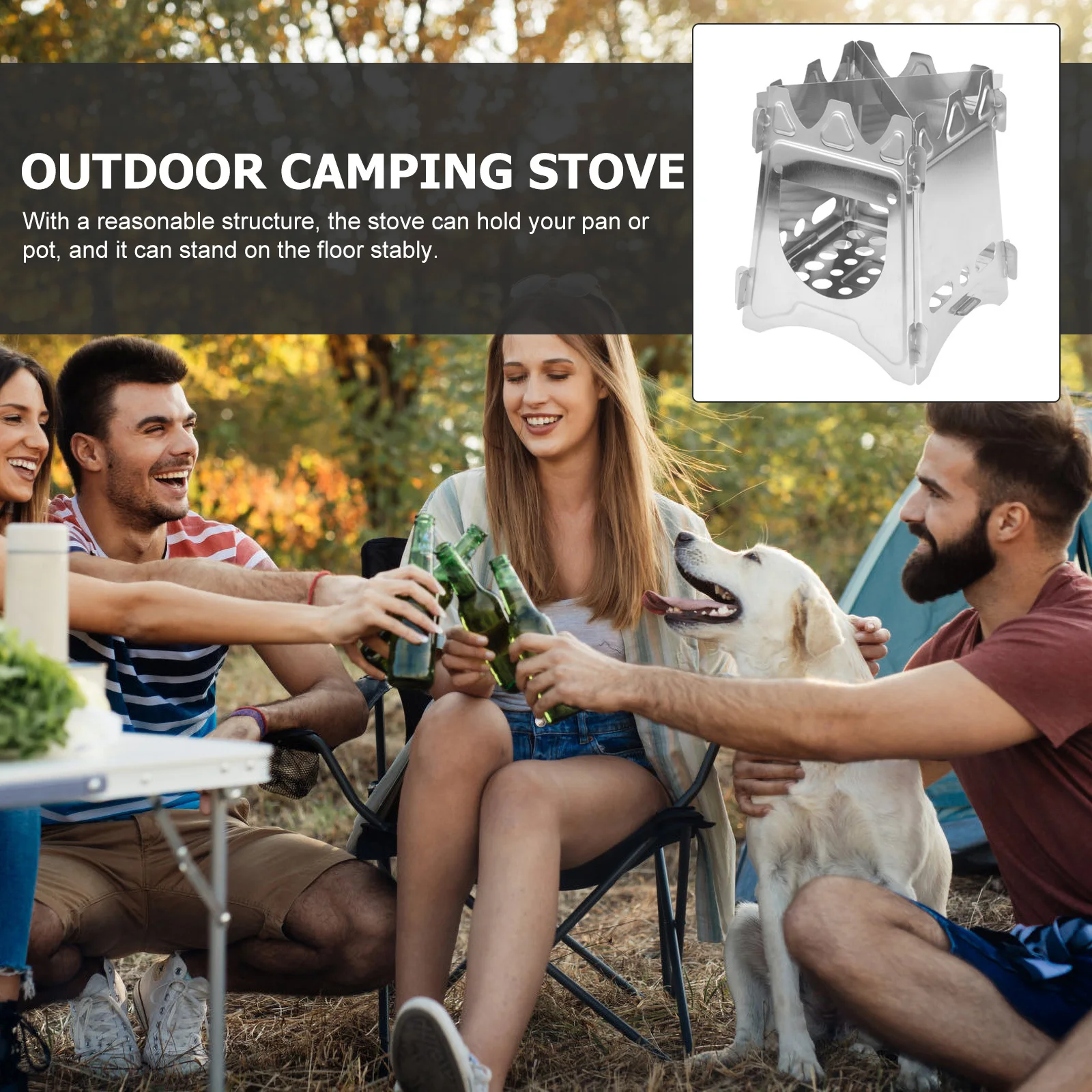 

Camping Wood Burning Stove Stainless Steel Foldable Mini Cooker Portable Outdoor Stove Lightweight Durable Bbq Grill Tool