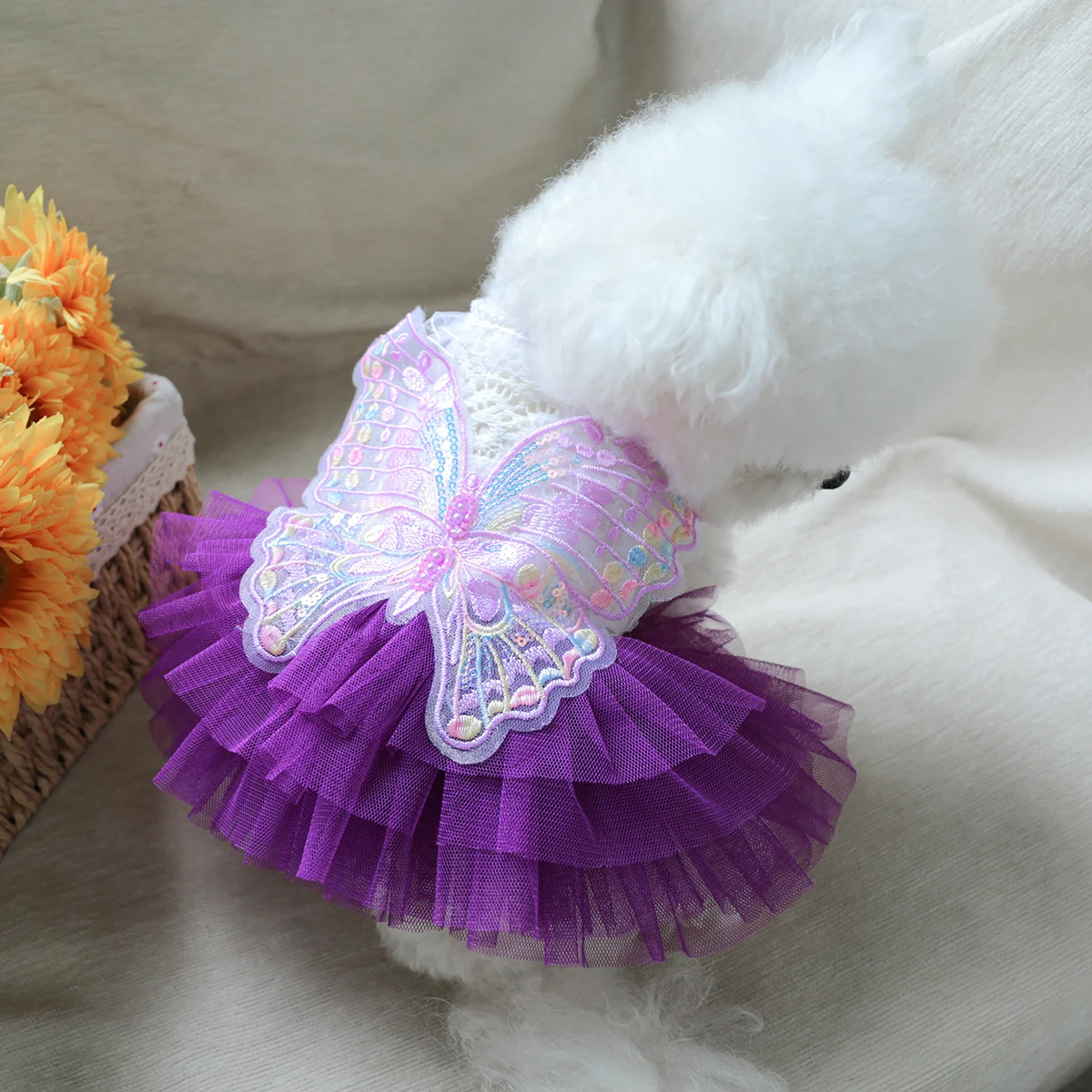 Butterfly Fairy Gauze Skirt Pet Clothes Dog Cat Purple Three-dimensional Wings Wedding Princess Skirt