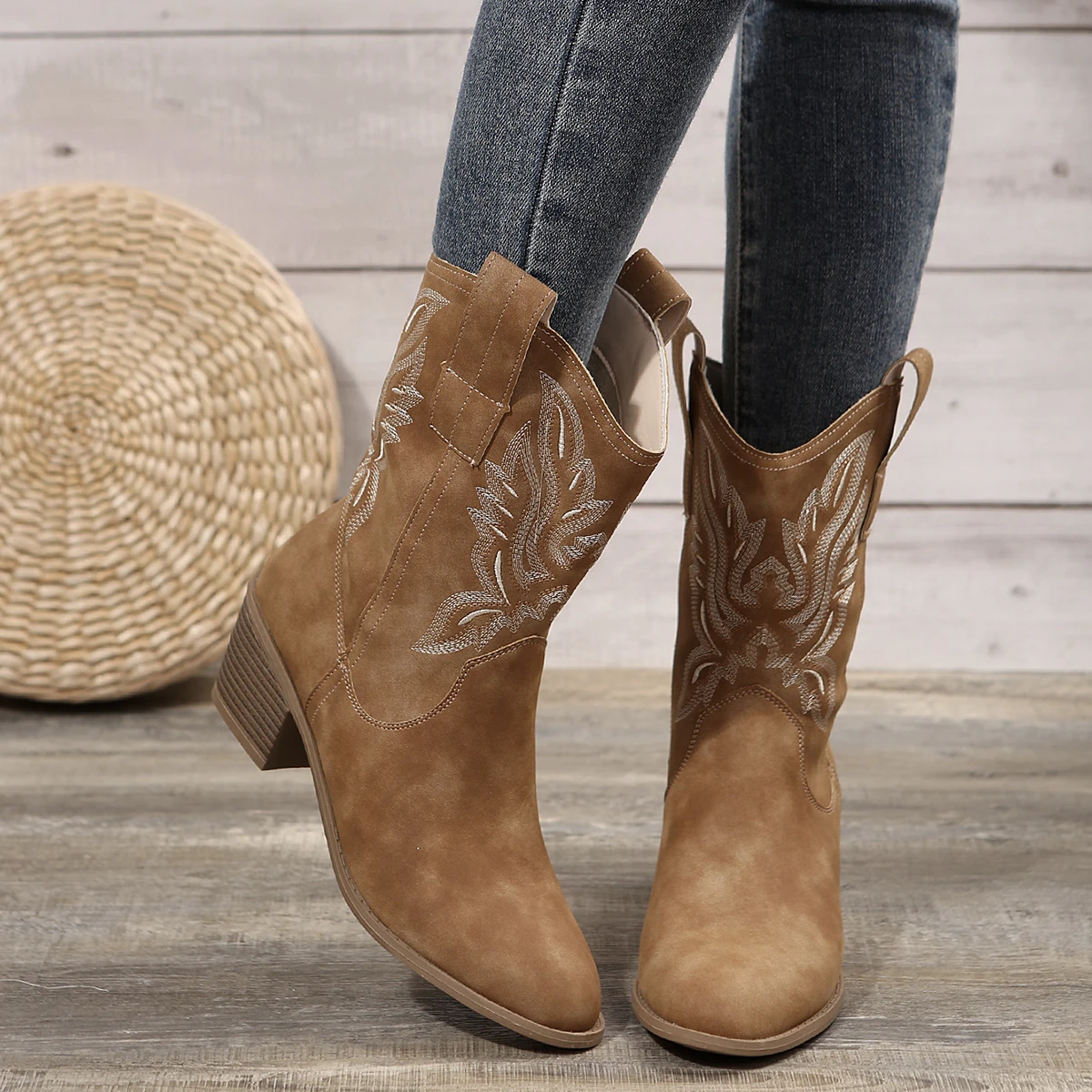 Shoes for Women New Embroidered Western Cowboy Boots Women Autumn Pointed Toe Thick Heel High Knee Boots Woman Botas De Mujer - Image 4