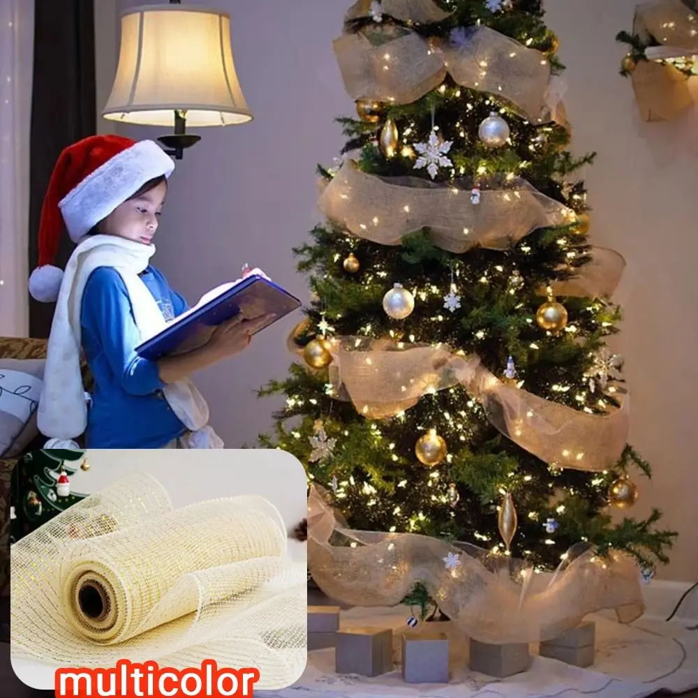 Shiny Christmas Decoration Mesh Ribbon 26cm DIY Craft Xmas Tree Ribbon Colorful Flexible Christmas Flower Wreath Mesh