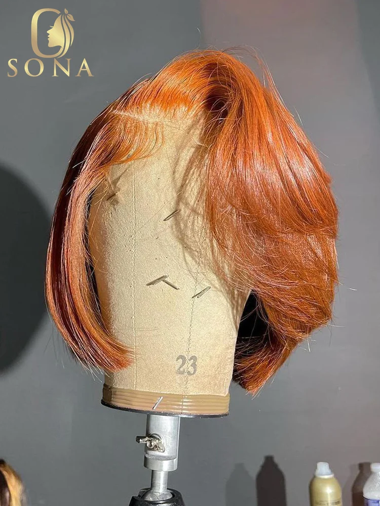 4X4 Ginger Lace Front Short Bob Wig #350 13X4 Orange Straight Lace Transparent Frontal Wigs Human Hair For Woman Pre Plucked