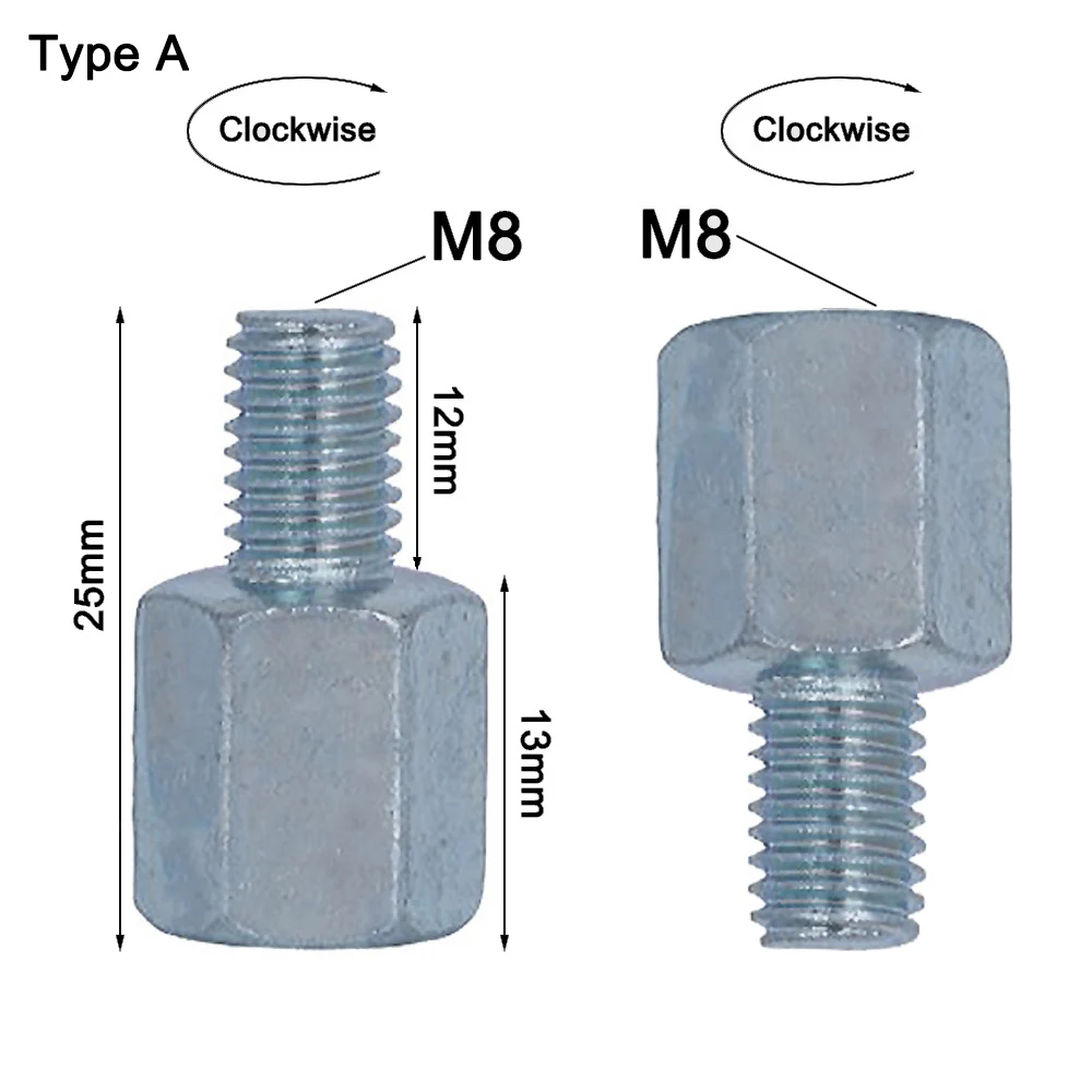 Clockwise 8mm Silver Steel Metal Motorcycle Rearview Mirror Adapter Bolt Screw Thread Conversion Bolt Motorbike Mirror Screw