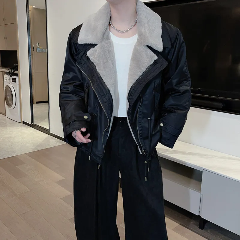 Men's 2025 Autumn Winter New Retro Detachable Faux Two-Piece Warm Jackets Men's High-End Parkas Thickened Faux Fur Collar Parkas