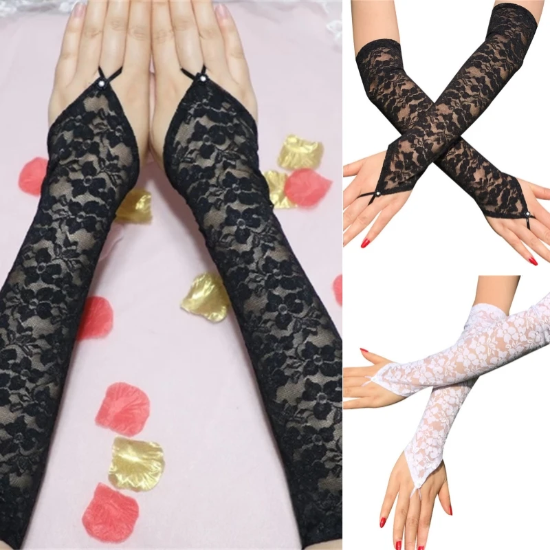 

1 Pairs Women Long Lace Gloves Sexy Fishnet Mesh Fingerless Glove Lady Mitten Dress Accessories Sexy Dress Party Lace Gloves