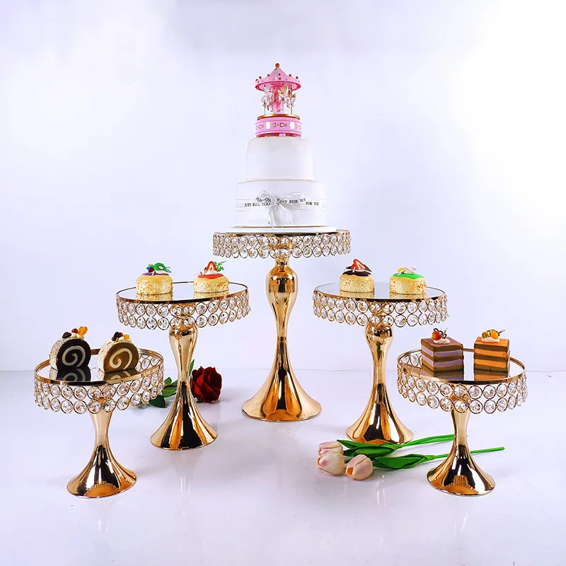 5-7pcs Crystal Metal Cake Stand Set Acrylic Mirror Cupcake Decorations Dessert Pedestal Wedding Party Display Tray