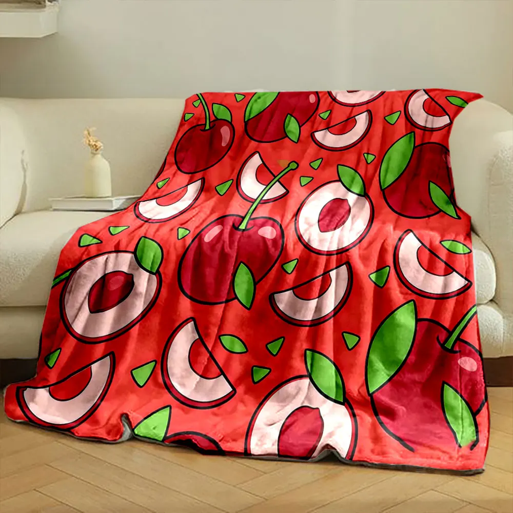 Printed with Fruit Slices and Green Leaf Style Warm Comfortable Blanket Home Travel Camping for Adults and Kids Luxury Gifts 5