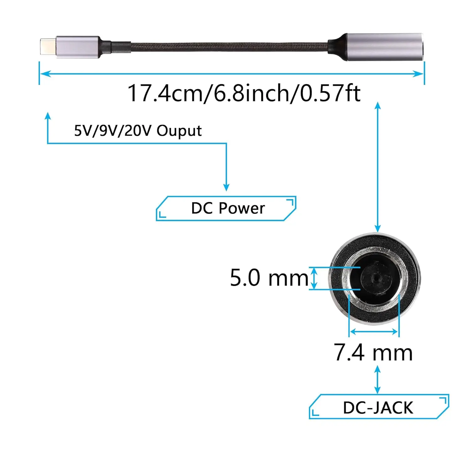 100W DC7450 to Type C Cable with PD Automatic Identification Chip,for Phones,Tablets,Laptops(Blue)