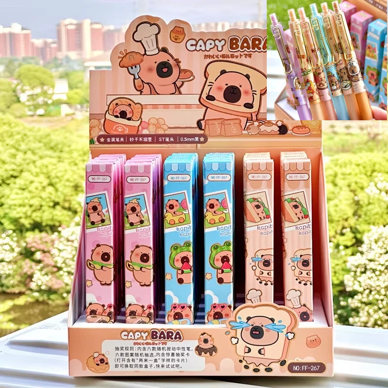

Capibala Gel Pen 24pcs 0.5mm Black New Cartoon Doll Metal Pen Holder Press Cute Shape Press Pen Student Office Stationery Gift