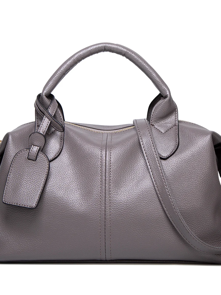 

Ele Pure Color Litchi Pattern Boston Handbag Faionable mat oulder Crossbody Bag Luxury Versatile Ladies Purse