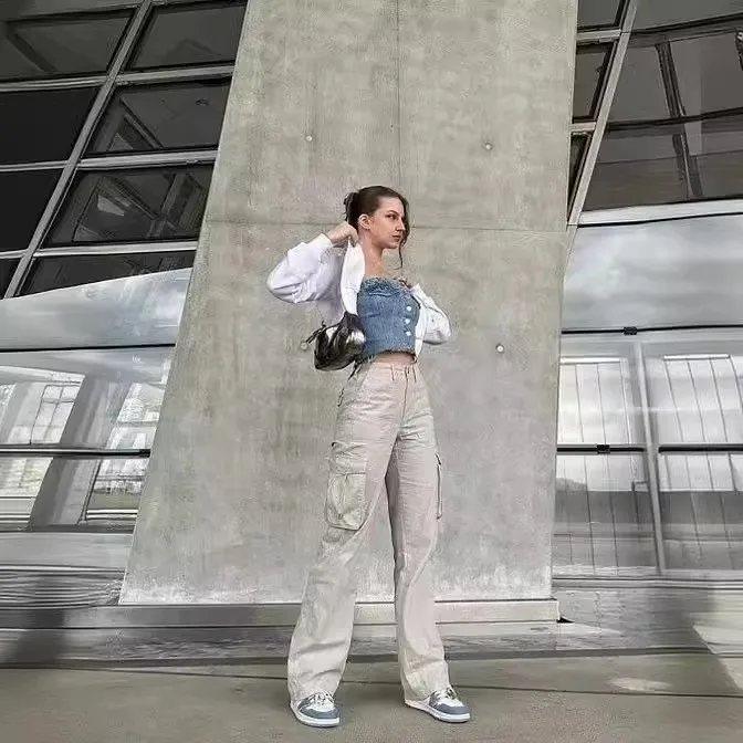 Immagine 6: Pantaloni casual con tasche, vita bassa, stile giapponese e coreano, perfetti per l'estate, con gamba dritta, leggermente elasticizzati e resistenti alle pieghe, da donna.