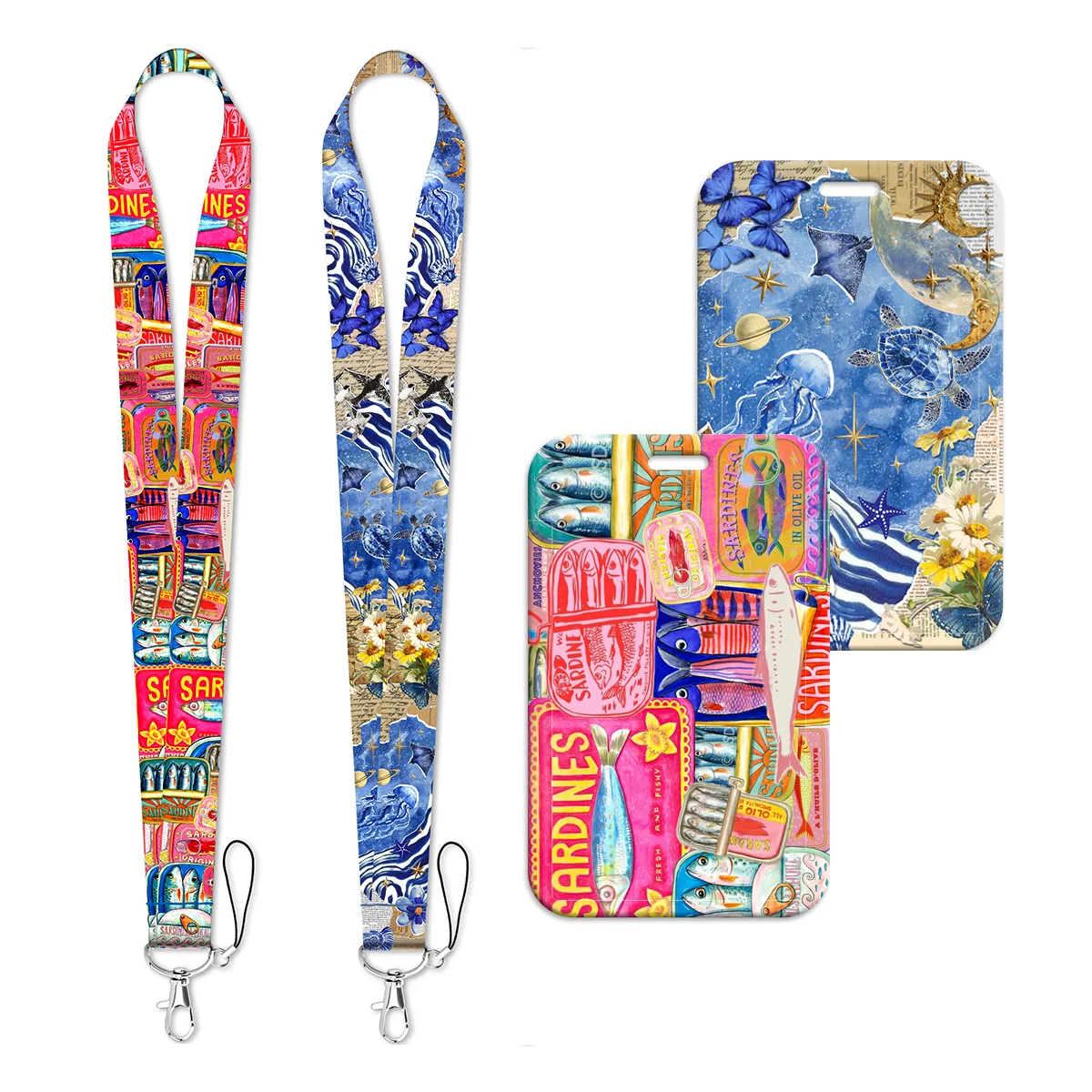 Sardine Tin Celestial Ocean Lanyard Neck Strap Keychain Card Cover Badge Holder Mobile Phone Hang Rope Keyring Accessories Gifts