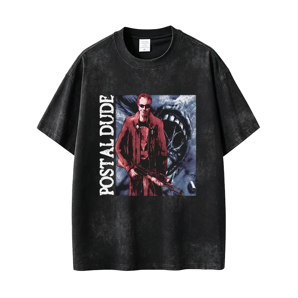 Washed Vintage Game Postal Dude What Went Wrong Graphic T Shirts Men Women Horror Gothic Rock T-shirt Male Oversized T-shirts