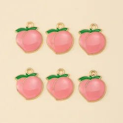 10Pcs Cute Enamel Pink Peach Charms Fruit Pendants for Diy Women's Earrings Necklace Phone Chain Jewelry Making Accessories