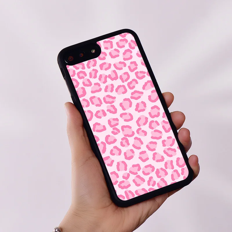 Wildflower Silicone Rubber Phone Case Cover for iPhone 6 6S 7 8 Plus X XS XR 11 12 13 14 15 Mini Pro Max Pink Leopard Prink