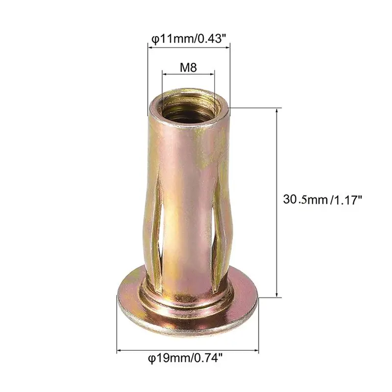 DT17 M8 Rivet for Nut, Pre-Bulbed Shank Carbon Steel Color-Zinc-Plated Flat Head Threaded Insert for Nut, 50Pcs for Sheet Metal