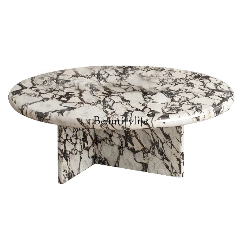 

ls 18FG40Marble round coffee table small apartment living room Italian French cream style coffee table